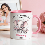 Personalized Cute Elephant Ceramic Mug with Name and Text 1st Mother's Day Anniversary Gift for Moms