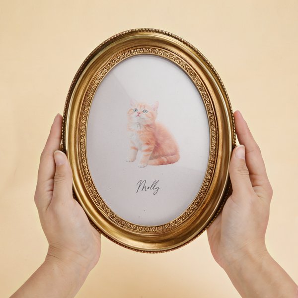 Cadre ovale personnalisé avec nom pour portrait d'animal aquarelle Cadeau commémoratif pour animaux de compagnie