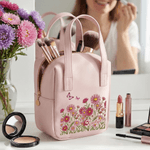 Personalized Birth Flower Butterfly Large Capacity PU Leather Makeup Bag with Name Travel Essentials Daily Use Birthday Gift for Women