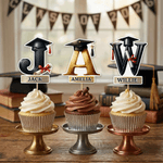 Personalizado Multicolor Graduación Cap Cupcake Topper con Nombre e Inicial Decoración de la Torta Regalo de Graduación para Graduado Amigo