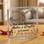 Personalised Infinity Birth Flowers Clear Square Acrylic Plaque with Names Desk Decor Mother's Day Birthday Gift for Mom