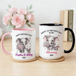 Personalized Cute Elephant Ceramic Mug with Name and Text 1st Mother's Day Anniversary Gift for Moms