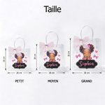 Sac cadeau transparent personnalisé avec petite fille dessin animé et nom - Cadeau d'anniversaire pour petite fille noire