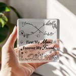 Personalised Infinity Birth Flowers Clear Square Acrylic Plaque with Names Desk Decor Mother's Day Birthday Gift for Mom