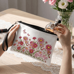 Personalised Birth Flower Large Tote Bag Portable Makeup Bag with Name Birthday Mother's Day Gift for Mom Grandma Family