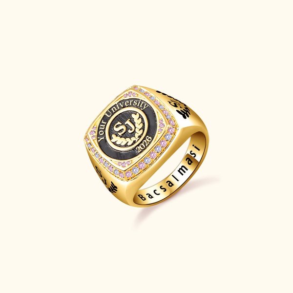 Personalized University Class Signet Ring with Initials School Name Engraving Text Class of 2026 Graduation Gift for Graduate