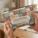 Gepersonaliseerd vintage gebloemd patchwork make-up tasje met titel en namen voor dagelijks gebruik Moederdag Verjaardagscadeau voor vrouwen