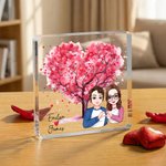 Plaque Carrée en Acrylique Personnalisée avec Nom et Personnage Dessin Animé Décoration de Bureau Cadeau de Saint-Valentin pour Couples
