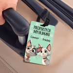 Personalised Property of My Human Cute Cartoon Pet Luggage Tag with Name Travel Accessories Birthday Gift for Pet Owners Travel Lovers