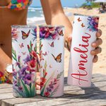 Personnalisé Fleur de naissance multicolore 20 oz isolé Skinny Tumbler avec nom et paille Utilisation quotidienne Fête des mères Cadeau d'anniversaire pour les femmes