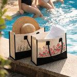 Personalised Birth Flower Large Tote Bag Portable Makeup Bag with Name Birthday Mother's Day Gift for Mom Grandma Family