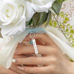 Personalized Blue Crystal Bridal Bouquet Charm with Engraved Text and Card Wedding Something Blue Gift for Bride