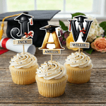 Personalizado Multicolor Graduación Cap Cupcake Topper con Nombre e Inicial Decoración de la Torta Regalo de Graduación para Graduado Amigo
