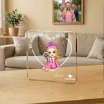 Gepersonaliseerde Afstudeerthema Vierkante Acryl Plaquette met Cartoonfiguur Hart en Naam Bureau Decoratie Cadeau voor Verjaardag en Afstuderen