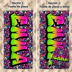 Toalla de playa personalizada de secado rápido diseño de grafiti con nombre para fiestas en la playa o viaje regalo de cumpleaños para niños y familia
