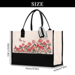Personalised Birth Flower Large Tote Bag Portable Makeup Bag with Name Birthday Mother's Day Gift for Mom Grandma Family