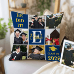 Cojín de Graduación Personalizado de Nueve Cuadrados con Foto de Graduación Funda de Almohada Suave con Nombre e Inicial Decoración del Hogar Regalo de Fiesta de Graduación para Graduados