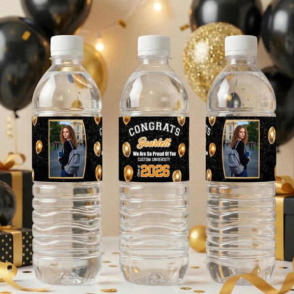 Personalized Congrats Photo Balloon Design Water Bottle Labels Stickers with Name and Year Set of 20 Graduation Party Decor for Graduates Friends