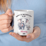 Personalized Cute Elephant Ceramic Mug with Name and Text 1st Mother's Day Anniversary Gift for Moms
