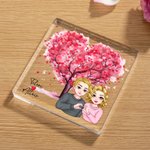 Plaque Carrée en Acrylique Personnalisée avec Nom et Personnage Dessin Animé Décoration de Bureau Cadeau de Saint-Valentin pour Couples