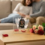 Henkilökohtainen Angel Wings Pet Photo Akryyli Ornamentti nimi ja teksti Home Decor Sympathy Memorial lahja lemmikin omistaja rakastaja