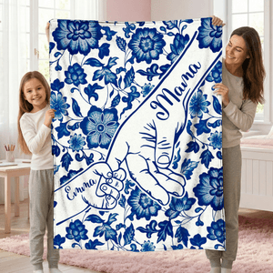 Henkilökohtainen Toile De Jouy Holding Hands Soft Throw Blanket kanssa nimet Home Decor Äitienpäivälahja äidille isoäidille