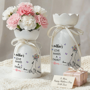 Personalised Hands in Hands Flower Butterfly Ceramic Vase with Names and Text Home Decor Mother's Day Gift for Mom Grandma