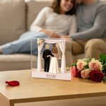 Personalized 3D Cartoon Bride and Groom Acrylic Plaque with Name and Text Wedding Anniversary Valentine's Day Gift for Newlyweds Couples