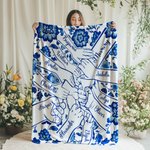 Personalized Toile De Jouy Holding Hands Soft Throw Blanket with Names Home Decor Mother's Day Gift for Mom Grandma