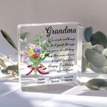Personalised Birth Flower Bouquet Square Acrylic Block with Name and Greeting Message Birthday Gift for Best Friend Mom Grandma