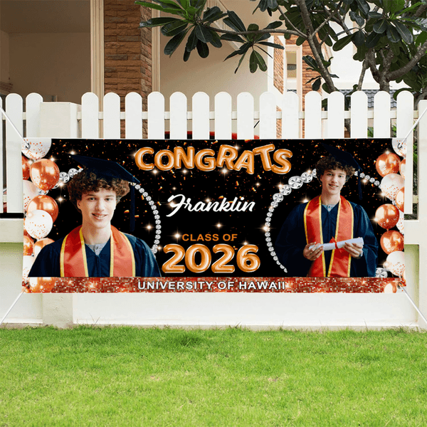 Personalized Balloons Graduation Photo Glittery Banner with Name and School Name Graduation Ceremony Party Gift for Class of 2026 Graduates