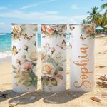 Personnalisé Fleur de naissance multicolore 20 oz isolé Skinny Tumbler avec nom et paille Utilisation quotidienne Fête des mères Cadeau d'anniversaire pour les femmes