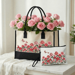 Personalised Birth Flower Large Tote Bag Portable Makeup Bag with Name Birthday Mother's Day Gift for Mom Grandma Family