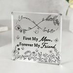 Personalised Infinity Birth Flowers Clear Square Acrylic Plaque with Names Desk Decor Mother's Day Birthday Gift for Mom