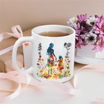 Personalized Watercolour Mom-Daughter Silhouette  Birth Flower 11 oz Ceramic Mug with Name Daily Use Mother's Day Gift for Mom Grandma