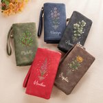Personalized Birth Flower PU Leather Vintage Wallet with Name Birthday Mother's Day Gift for Mother Woman