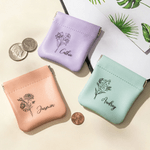 Personalised Birth Flower PU Leather Coin Handbag with Name Mother's Day Birthday Anniversary Gift for Women Girls