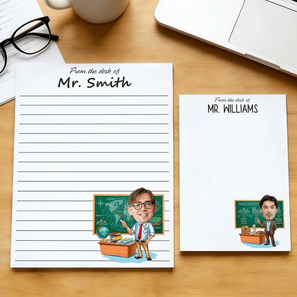 Personalised Cartoon Male Teacher Photo Notepad with 40/80 Pages and Text Teacher's Day Graduation Season Gift for Male Teacher