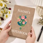 Personalized Birth Flower Bouquet Initial A5 Leather Notebook with Name Office Supplies Birthday Gift for Family Friends
