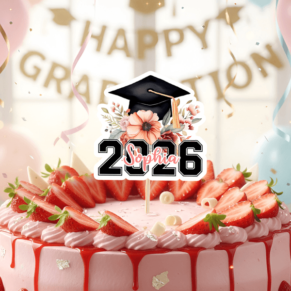 Personlig blomsterdekorasjon med navn og årstall på cupcake-topper til uteksaminerte studenter Graduation Cap Cupcake Topper med navn og år Festdekorasjon Graduation Gift for Graduates Friends