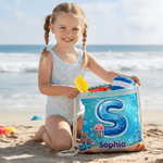 Personlig søt snøreveske med navn og initialer med havdyr utendørsaktiviteter Strandfest Bursdagsgave til barn og familie som elsker havet