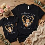 Personalisierter Babybody mit Tierfamilie und Kranz | T-Shirt im Partnerlook wählbar | 100% Baumwolle | mit Namen | Muttertag Geschenk für Babys Mama