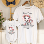 Personalized Elephant Mom Baby 100% Cotton T-shirt Baby Bodysuit with Name and Year Matching Outfit 1st Mother's Day Gift for New Mom