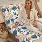 Henkilökohtainen Retro Groovy Floral Quick Dry Ylimitoitettu mikrokuituliinainen rantapyyhe nimellä Kesäloma Syntymäpäivälahja lapselle perheelle