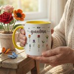 Personalized Faux Yarn Effect Birth Flower First Mom Now Grandma Ceramic Mug with Names Mother's Day Gift for Mom Grandma