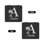 Miroir de poche personnalisé avec nom initiale et fleur de naissance - Miroir à grossissement 2x - Cadeau d'anniversaire pour femme