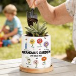 Personalised Cartoon Birth Flower Butterfly Ceramic Planter Pot with Names Text and Bamboo Tray Daily Use Mother's Day Gift for Mom Grandma