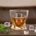 Personalized Engraved Twisted 11 oz Old Fashioned Whiskey Glass Decanter Set with Name and Initial Father's Day Gift for Men Whiskey Enthusiasts