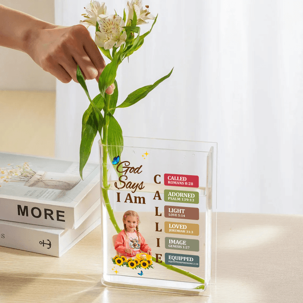 Henkilökohtainen Jumala sanoo, että olet selkeä akryyli kirja maljakko nimi ja valokuva inspiroiva syntymäpäivä kaste lahja kirjan rakastaja Christian