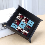Personalized Love You DAD PU Leather Catchall Snap Tray with 6 Photos Desktop Storage Organizer Father's Day Birthday Gift for Fathers